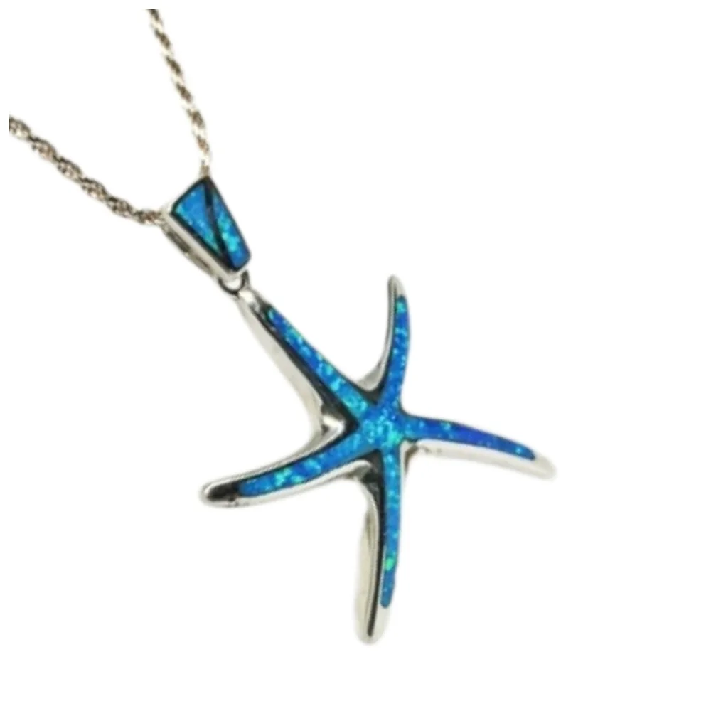 Large Ocean Fire Blue Opal Starfish 925 Sterling Silver 16